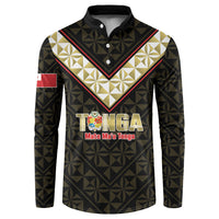 Mate Maa Tonga Rugby Custom Button Sweatshirt 2026 Tongan Ngatu Pattern Black LT14 Black - Polynesian Pride