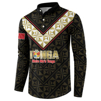 Mate Maa Tonga Rugby Custom Button Sweatshirt 2026 Tongan Ngatu Pattern Black LT14 - Polynesian Pride