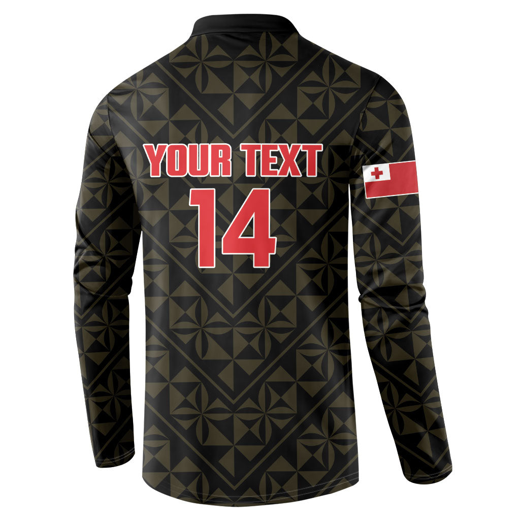 Mate Maa Tonga Rugby Custom Button Sweatshirt 2026 Tongan Ngatu Pattern Black LT14 - Polynesian Pride