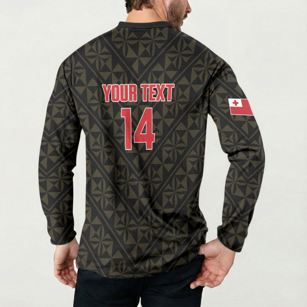 Mate Maa Tonga Rugby Custom Button Sweatshirt 2026 Tongan Ngatu Pattern Black LT14 - Polynesian Pride