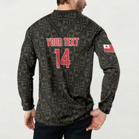 Mate Maa Tonga Rugby Custom Button Sweatshirt 2026 Tongan Ngatu Pattern Black LT14 - Polynesian Pride