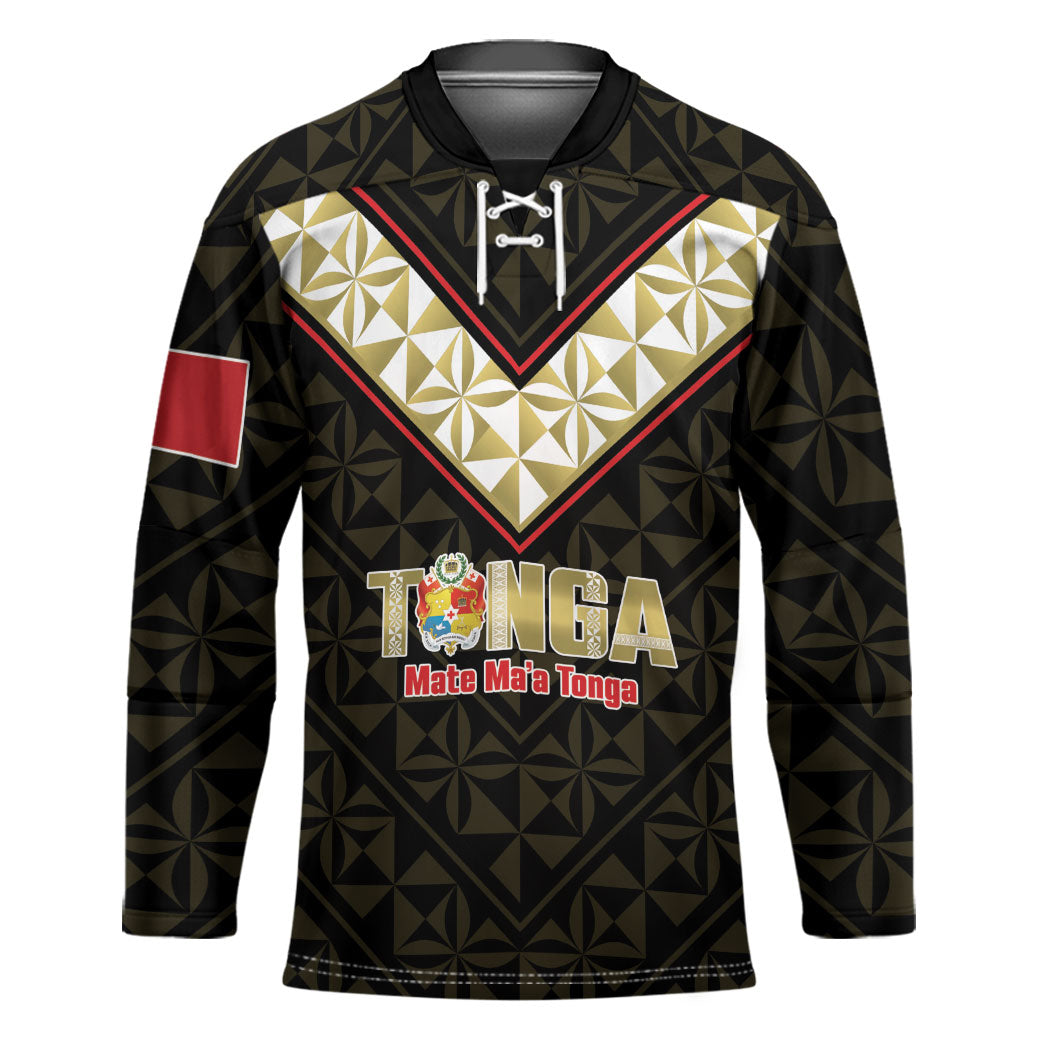 Mate Maa Tonga Rugby Custom Hockey Jersey 2026 Tongan Ngatu Pattern Black LT14 Unisex Black - Polynesian Pride