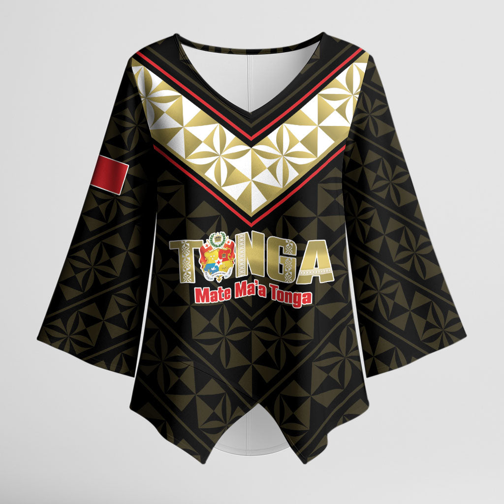 Mate Maa Tonga Rugby Custom Kimono Sleeve Blouse 2026 Tongan Ngatu Pattern Black LT14 Female Black - Polynesian Pride
