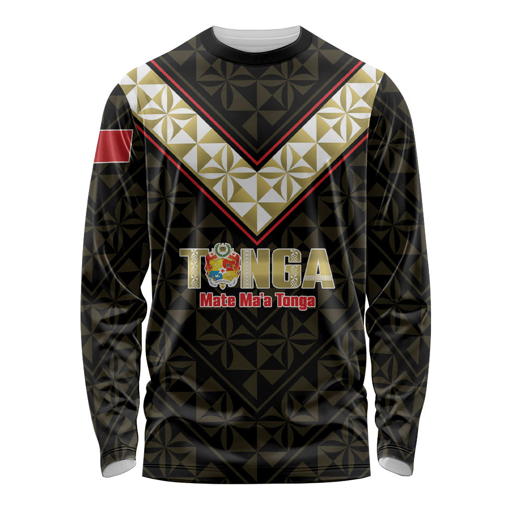 Mate Maa Tonga Rugby Custom Long Sleeve Shirt 2026 Tongan Ngatu Pattern Black LT14 Unisex Black - Polynesian Pride