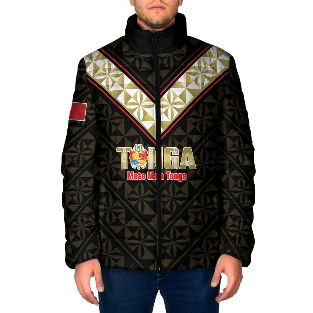 Mate Maa Tonga Rugby Custom Padded Jacket 2026 Tongan Ngatu Pattern Black