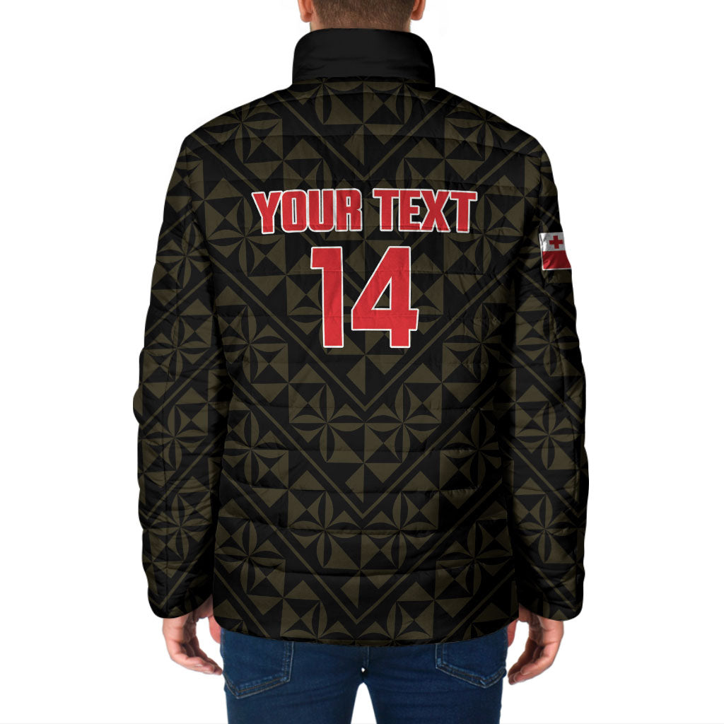 Mate Maa Tonga Rugby Custom Padded Jacket 2026 Tongan Ngatu Pattern Black LT14 - Polynesian Pride