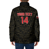 Mate Maa Tonga Rugby Custom Padded Jacket 2026 Tongan Ngatu Pattern Black LT14 - Polynesian Pride