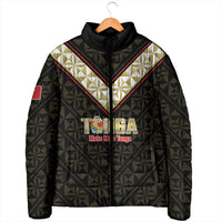 Mate Maa Tonga Rugby Custom Padded Jacket 2026 Tongan Ngatu Pattern Black LT14 - Polynesian Pride