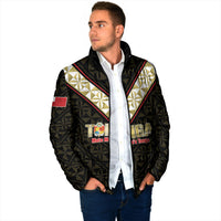 Mate Maa Tonga Rugby Custom Padded Jacket 2026 Tongan Ngatu Pattern Black LT14 - Polynesian Pride