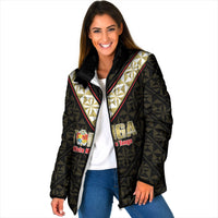 Mate Maa Tonga Rugby Custom Padded Jacket 2026 Tongan Ngatu Pattern Black LT14 Women Black - Polynesian Pride
