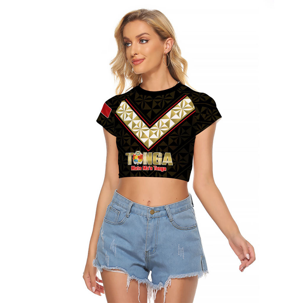 Mate Maa Tonga Rugby Custom Raglan Cropped T Shirt 2026 Tongan Ngatu Pattern Black
