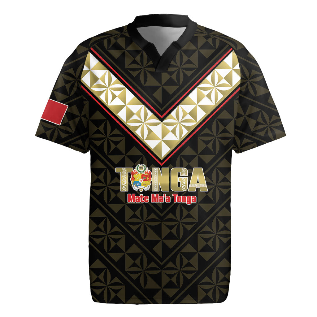 Mate Maa Tonga Rugby Custom Rugby Jersey 2026 Tongan Ngatu Pattern Black LT14 Black - Polynesian Pride