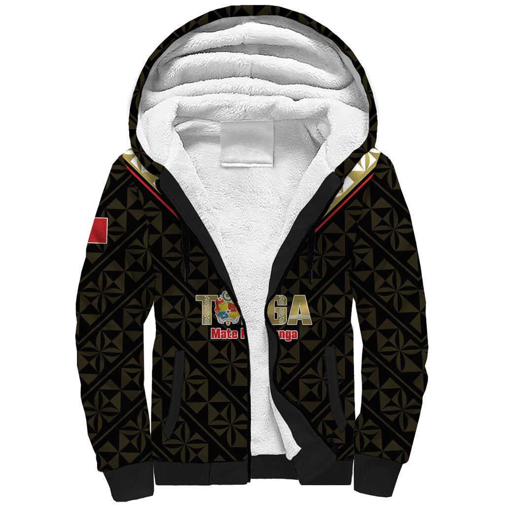 Mate Maa Tonga Rugby Custom Sherpa Hoodie 2026 Tongan Ngatu Pattern Black LT14 Unisex Black - Polynesian Pride