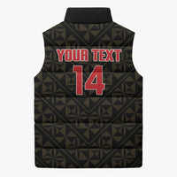 Mate Maa Tonga Rugby Custom Sleeveless Puffer Jacket 2026 Tongan Ngatu Pattern Black LT14 - Polynesian Pride