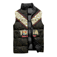 Mate Maa Tonga Rugby Custom Sleeveless Puffer Jacket 2026 Tongan Ngatu Pattern Black LT14 - Polynesian Pride