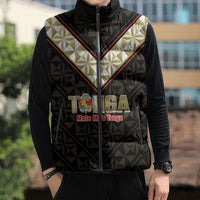 Mate Maa Tonga Rugby Custom Sleeveless Puffer Jacket 2026 Tongan Ngatu Pattern Black LT14 - Polynesian Pride