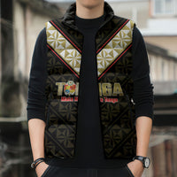 Mate Maa Tonga Rugby Custom Sleeveless Puffer Jacket 2026 Tongan Ngatu Pattern Black LT14 - Polynesian Pride