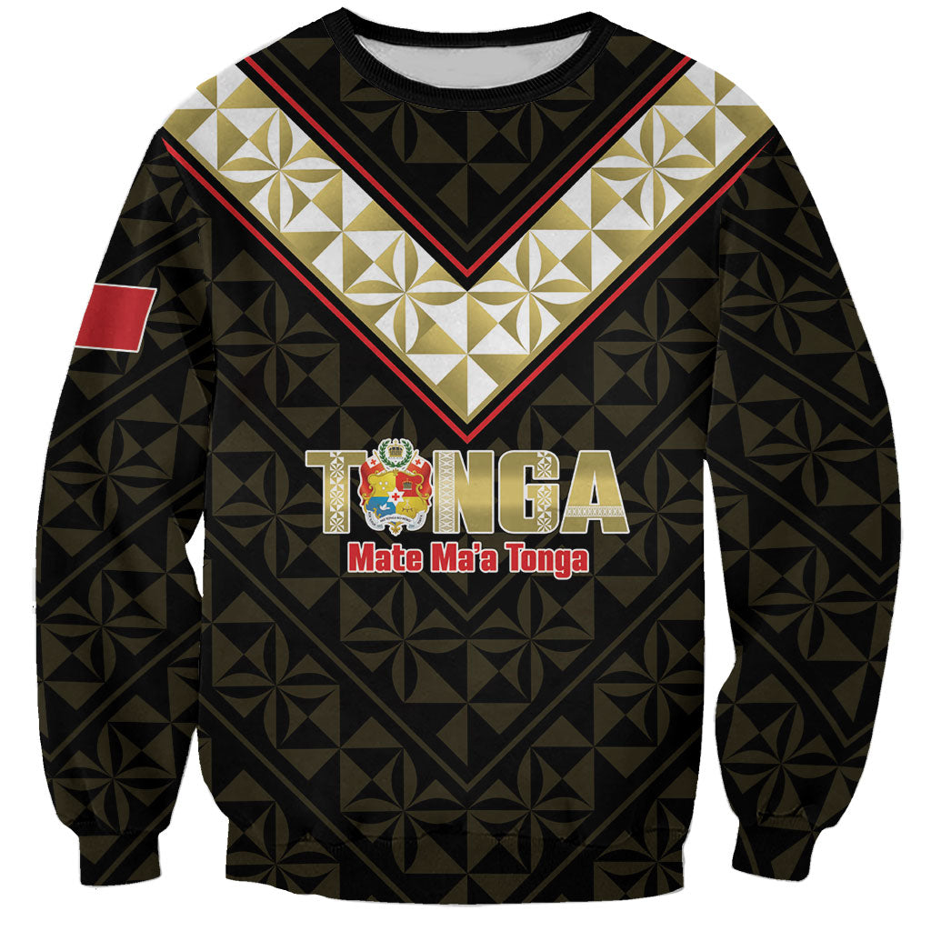 Mate Maa Tonga Rugby Custom Sweatshirt 2026 Tongan Ngatu Pattern Black LT14 Unisex Black - Polynesian Pride