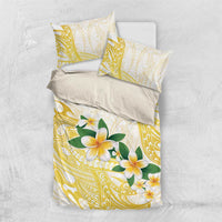 Gold And White Polynesia Plumeria Bedding Set Curves Tropical Vibes LT14 US Twin 172cm x 218cm Gold - Polynesian Pride