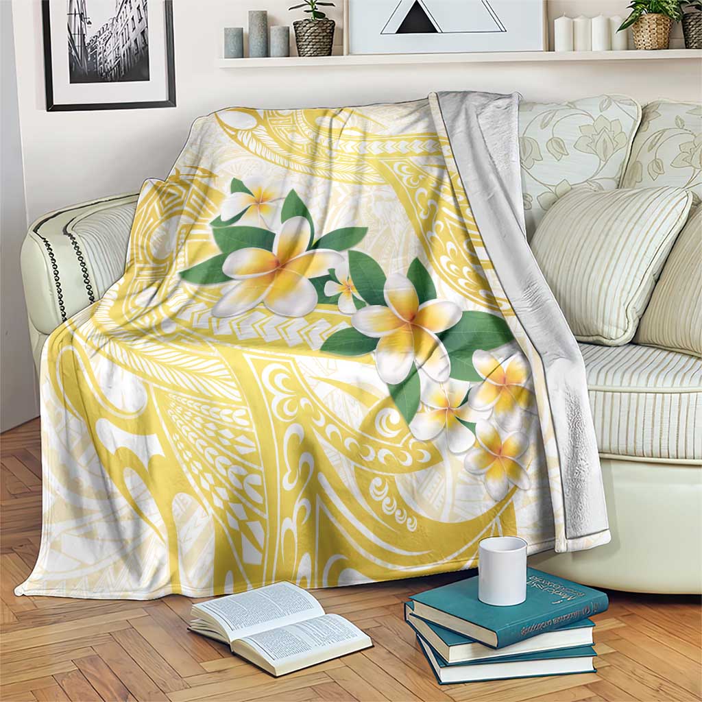 Gold And White Polynesia Plumeria Blanket Curves Tropical Vibes LT14 Gold - Polynesian Pride