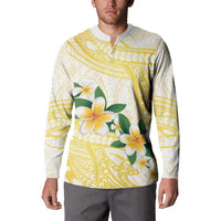 Gold And White Polynesia Plumeria Button Sweatshirt Curves Tropical Vibes LT14 - Polynesian Pride
