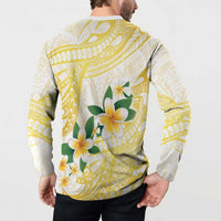 Gold And White Polynesia Plumeria Button Sweatshirt Curves Tropical Vibes LT14 - Polynesian Pride