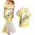 Gold And White Polynesia Plumeria Couples Matching Mermaid Dress and Hawaiian Shirt Curves Tropical Vibes