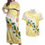 Gold And White Polynesia Plumeria Couples Matching Off Shoulder Maxi Dress and Hawaiian Shirt Curves Tropical Vibes