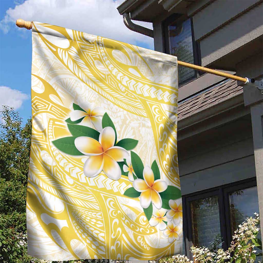 Gold And White Polynesia Plumeria Garden Flag Curves Tropical Vibes LT14 - Polynesian Pride