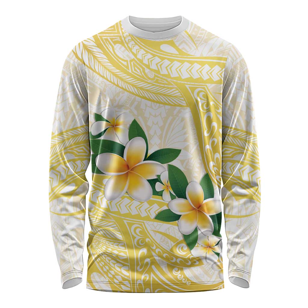Gold And White Polynesia Plumeria Long Sleeve Shirt Curves Tropical Vibes LT14 Unisex Gold - Polynesian Pride