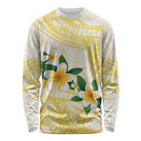 Gold And White Polynesia Plumeria Long Sleeve Shirt Curves Tropical Vibes LT14 Unisex Gold - Polynesian Pride