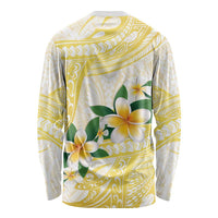 Gold And White Polynesia Plumeria Long Sleeve Shirt Curves Tropical Vibes LT14 - Polynesian Pride