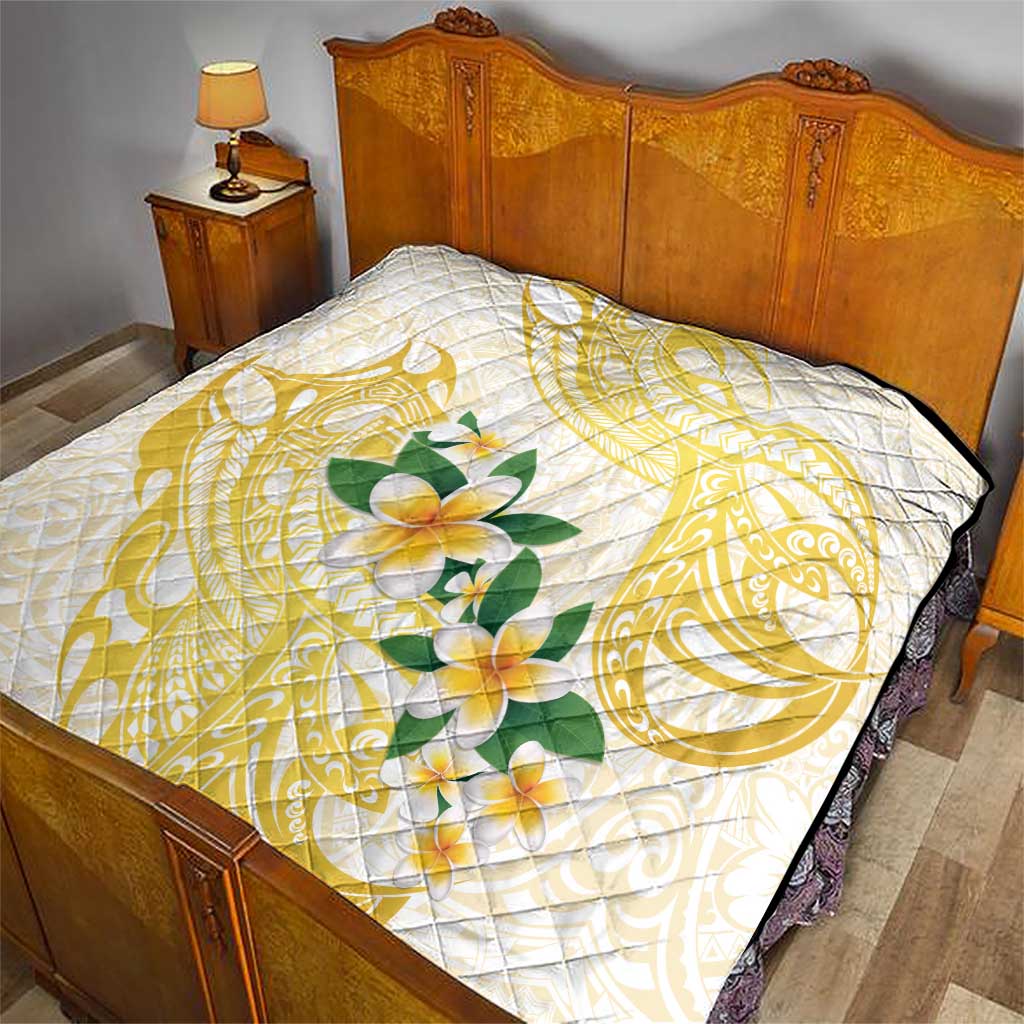 Gold And White Polynesia Plumeria Quilt Curves Tropical Vibes LT14 - Polynesian Pride