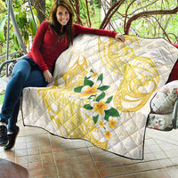 Gold And White Polynesia Plumeria Quilt Curves Tropical Vibes LT14 - Polynesian Pride