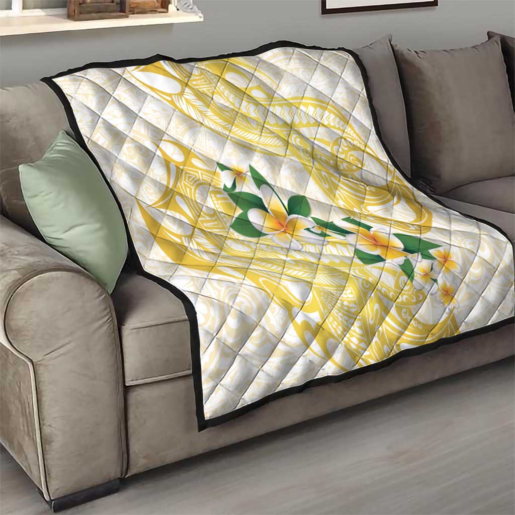 Gold And White Polynesia Plumeria Quilt Curves Tropical Vibes LT14 - Polynesian Pride