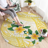 Gold And White Polynesia Plumeria Round Carpet Curves Tropical Vibes LT14 - Polynesian Pride