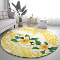 Gold And White Polynesia Plumeria Round Carpet Curves Tropical Vibes LT14 - Polynesian Pride