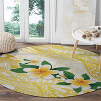 Gold And White Polynesia Plumeria Round Carpet Curves Tropical Vibes LT14 - Polynesian Pride