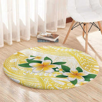 Gold And White Polynesia Plumeria Round Carpet Curves Tropical Vibes LT14 - Polynesian Pride
