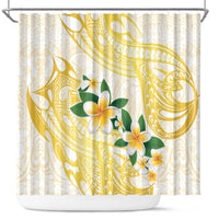 Gold And White Polynesia Plumeria Shower Curtain Curves Tropical Vibes LT14 Gold - Polynesian Pride