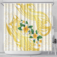 Gold And White Polynesia Plumeria Shower Curtain Curves Tropical Vibes LT14 - Polynesian Pride