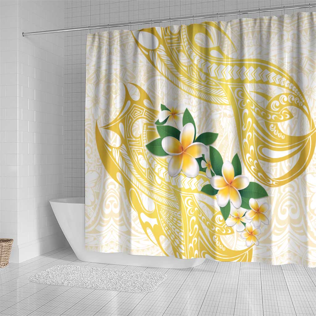 Gold And White Polynesia Plumeria Shower Curtain Curves Tropical Vibes LT14 - Polynesian Pride