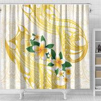 Gold And White Polynesia Plumeria Shower Curtain Curves Tropical Vibes LT14 - Polynesian Pride