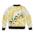 Gold And White Polynesia Plumeria Sleeve Zip Bomber Jacket Curves Tropical Vibes