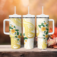 Gold And White Polynesia Plumeria Tumbler With Handle Curves Tropical Vibes LT14 - Polynesian Pride