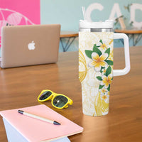 Gold And White Polynesia Plumeria Tumbler With Handle Curves Tropical Vibes LT14 - Polynesian Pride