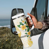 Gold And White Polynesia Plumeria Tumbler With Handle Curves Tropical Vibes LT14 - Polynesian Pride