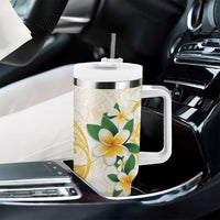 Gold And White Polynesia Plumeria Tumbler With Handle Curves Tropical Vibes LT14 - Polynesian Pride