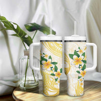 Gold And White Polynesia Plumeria Tumbler With Handle Curves Tropical Vibes LT14 - Polynesian Pride