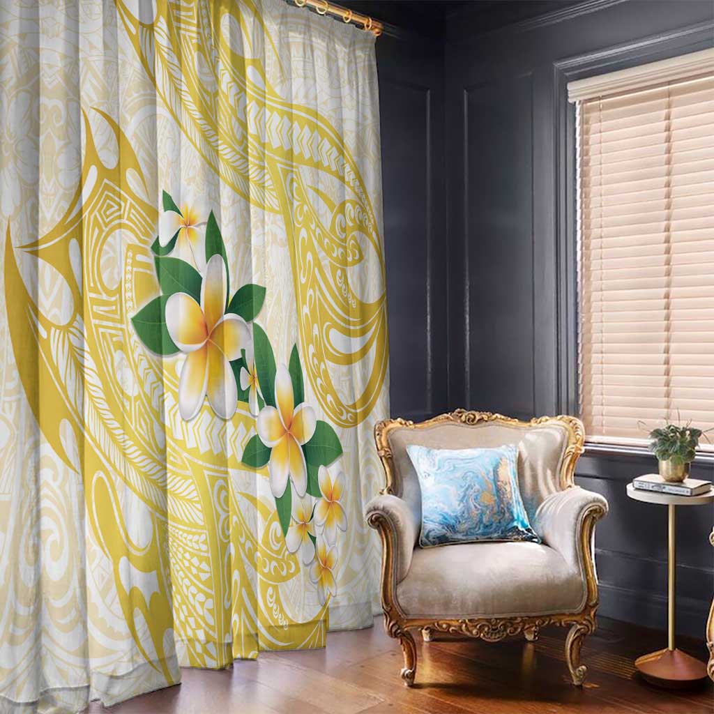 Gold And White Polynesia Plumeria Window Curtain Curves Tropical Vibes LT14 - Polynesian Pride